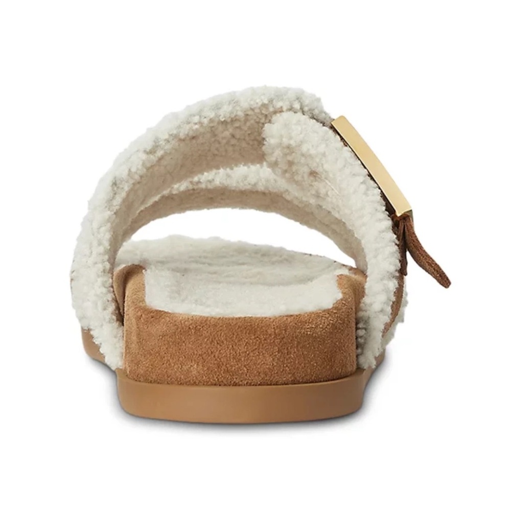Fendi Feel Slide Shearling Fur Lined Bronze Monogram Logo Mule Flat Sandal 39 - Picture 13 of 16